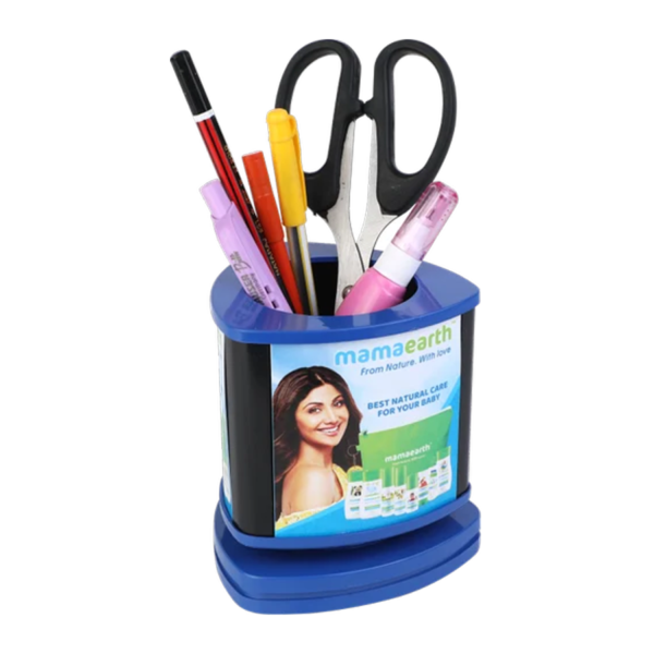 TRIANGLE SHAPED PLASTIC PEN STAND WITH REVOLVING