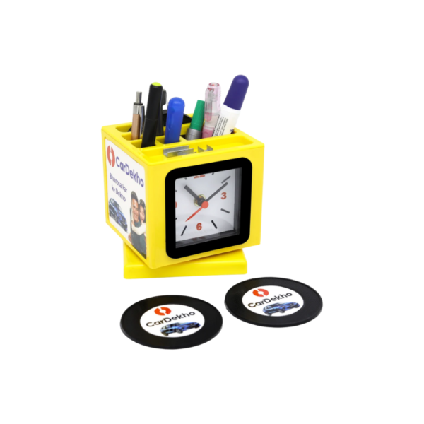 REVOLVING PEN STAND WITH COASTER AND CLOCK