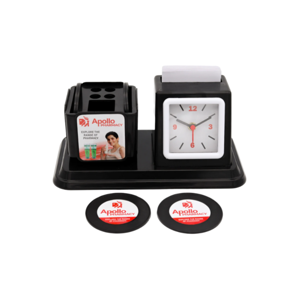 TABLE CLOCK WITH 6 COASTERS AND CHIT PAD