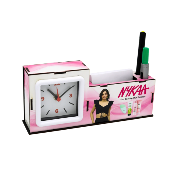 MDF PEN HOLDER WITH CHIT PAD AND TABLE CLOCK