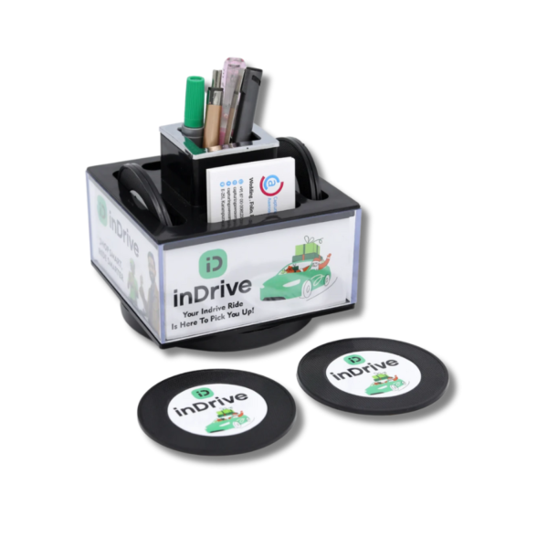 PLASTIC REVOLVING PEN STAND WITH COASTER AND CRYSTAL PLATE