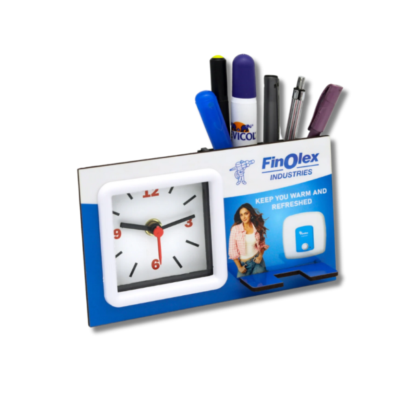 MDF TABLE CLOCK WITH PEN STAND AND MOBILE STAND