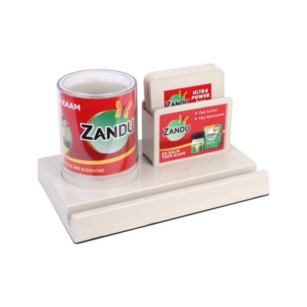 PLASTIC TABLE TOP WITH PEN STAND WITH MOBILE STAND & COASTER SET