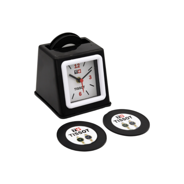 TABLE CLOCK WITH 6 COASTERS